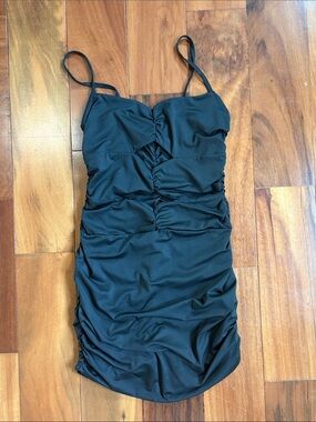 Black Ruched Spaghetti Strap Mini Dress